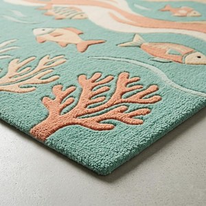 Tapis en laine tufté à la main Sage Terracotta Fish, motif vagueux inspiré des récifs coralliens côtiers, pour chambre d'enfant, chambre à coucher, salle de jeux - Product Image 4