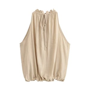 Zevity 2026 ZA Marke Damen Sexy Ärmellose Perlen-Design Plissierte Neckholder-Bluse mit Elastischem Saum Schicke Oberteile - Product Image 3