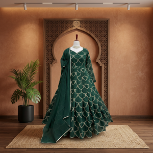 Conjunto de Vestido de Diseñador TENNECY - Reversible, Sin Arrugas, de Secado Rápido, Largo hasta el Tobillo, para Fiestas, con Hilo Mal Chanderi, Lentejuelas y Encaje - Product Image 1