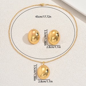 Women's Fashion Jewelry Set Geometric Oval Zinc Alloy <b>Necklace</b> Earrings Golden Color <b>Statement</b> Piece For Everyday Wear - Product Image 4