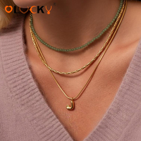 LUCKYJIU Fabricants de bijoux personnalisés, collier avec pendentif initial en forme de bulle en acier inoxydable plaqué or 18 carats, pierres précieuses, pour femmes