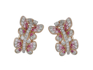 ต่างหูดีไซน์ผีเสื้อ 18K โรสโกลด์ เพชรขาว ชมพู เครื่องประดับละเอียดอ่อน ไม่ก่อให้เกิดภูมิแพ้ เครื่องประดับสำหรับผู้หญิง - Product Image 3