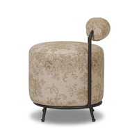 Tabouret d'appoint avec dossier rembourré, tabouret de coiffeuse, structure en bronze, revêtement damassé, pieds évasés, matériaux mixtes, décoration intérieure