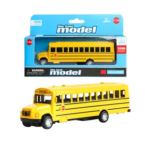 Hot Selling Plastic Kleine Mini Gegoten School Bus Diecast Speelgoed Voertuig Voor Groothandel Pull Back Auto Kids Lichtmetalen Metalen set