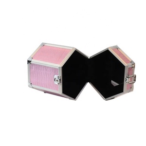 Trousse <span class=keywords><strong>de</strong></span> Maquillage Hexagonale Vintage Rose en Aluminium avec Miroir pour <span class=keywords><strong>Femme</strong></span> – <span class=keywords><strong>Sac</strong></span> Cosmétique Portable - Product Image 3