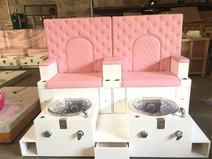 Kisen, nuevo masaje de pies de lujo, silla de pedicura rosa para doble persona con interruptor de agua, cuenco de cristal, luz de Color para salón de uñas de EE. UU. - Product Image 2