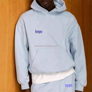 Pull-over unisexe bleu pour hommes Sweat à capuche surdimensionné Logo personnalisé 100% Sweat à capuche Streetwear épais et lourd en coton biologique - Product Image 1