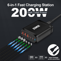 Chargeur USB C GaN 120W 160W 200W Type C 4C2A Station de charge rapide 6 ports pour ordinateur portable, téléphone portable, chargeur de bureau 100W 65W PD