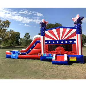 Château gonflable à thème drapeau étoilé avec toboggan, combo château gonflable américain à double toboggan pour jardin - Product Image 1