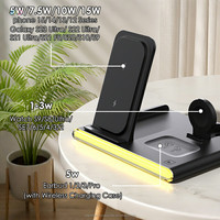 Chargeur sans fil 4 en 1 de qualité supérieure pour le bureau, les voyages, portable, multifonctionnel, type-C, station de charge magnétique pour téléphone 15W
