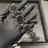 Ensemble de bijoux TIANSHE noir, style euro-américain vintage, comprenant une bague à fleurs, des boucles d'oreilles pendantes et un bracelet, 3 pièces pour femmes