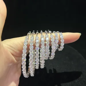 Jewelry Manufacturer 25mm/35mm/45mm/55mm Round Diamond Hoop Earrings Fine Jewelry S925 Moissanite Hoop Earrings For Women
