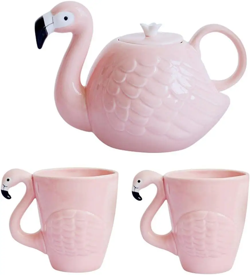 Flamingo gốm cốc trà thiết lập sáng tạo Flamingo ấm trà uống tách trà Bộ nước Cà Phê Cốc nước trái cây Cốc thiết lập teaware