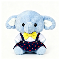Peluche d'éléphant moelleuse avec chemise blanche douce, nœud papillon jaune assorti et jupe bleu foncé – Adorable peluche d'éléphant en peluche