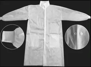 Grosir disesuaikan jas Lab putih non-tenun sekali pakai medis mantel dengan kancing murah jas Lab sekali pakai