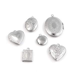 Stainless Steel Heart Pendant Charm Openable Photo <b>Locket</b> Unisex Gift Jewelry <b>Silver</b> Color Oval Round Shape - Product Image 1