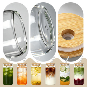 <span class=keywords><strong>Vasos</strong></span> Transparentes <span class=keywords><strong>de</strong></span> Vidrio Borosilicato Resistentes al Calor y al Frío, en Forma <span class=keywords><strong>de</strong></span> Lata, con Tapas <span class=keywords><strong>de</strong></span> Bambú y Pajitas - Product Image 3