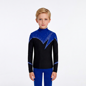AYUSON Haut de costume de patinage artistique pour garçons de 6 à 15 ans, idéal pour la performance et la compétition, rouge, danse lyrique et latine, 85 % polyester, 15 % élasthanne - Product Image 1