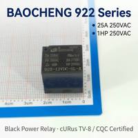 BAOCHENG 922 12VDC SL A 4-pins PCB elektromagnetische vermogensrelais 25A max. belasting zwarte vlamvertragende behuizing TV 8 gecertificeerd 1HP