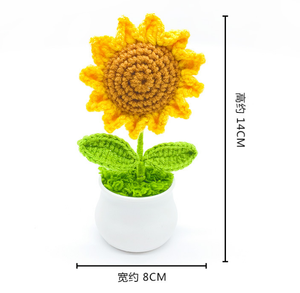 Uncinetto fiori di girasole piante artificiali in vaso Bonsai a mano ornamenti di san valentino regali uncinetto girasole - Product Image 4