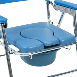Folding <b>Commode</b> <b>Chair</b> KY817LB Blue With Padded Seat And Back For Seniors And Disabled Bathroom Safety Equipment - Product Image 3