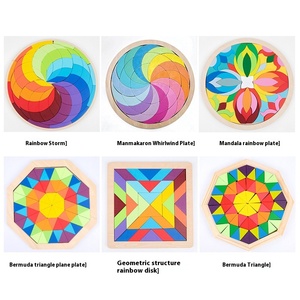 Jeu de <span class=keywords><strong>puzzle</strong></span> en <span class=keywords><strong>bois</strong></span> pour enfants, 6 types de blocs arc-en-ciel, jouets éducatifs, artisanat, esthétique, cognition, forme variable, tangram, <span class=keywords><strong>puzzle</strong></span> à chevilles - Product Image 2