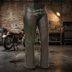 Women's Breathable Genuine Leather English <b>Chaps</b> Mid Rise Relaxed Fit with Zipper Closure for Motorcycle <b>Riding</b> - Product Image 4