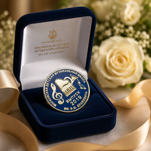 Pièce de monnaie commémorative ronde en émail bleu et or, motif note de musique, piano, trompette, médaille de remise des diplômes pour l'école de musique <span class=keywords><strong>russe</strong></span> pour enfants - Product Image 4