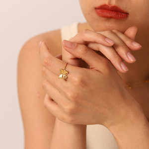 Butterfly <b>Ring</b> Women's <b>Open</b> Adjustable 18k Gold Plated Stainless Steel Jewelry Gift Fashion Accessory - Product Image 2