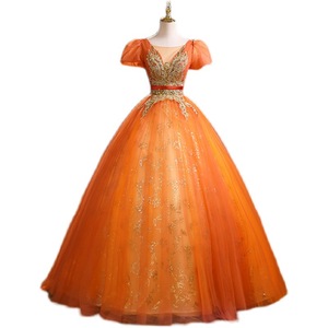 Orange Evening Gown Women Long Skirt Stage Performance Dress Elegant Style Vocal Music Exam Hostess Wear - Product Image 5