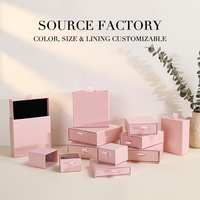 Boîte à bijoux en carton rose poudré personnalisée avec tiroir, insert en velours mat pour bagues et colliers, emballage OEM, usine source
