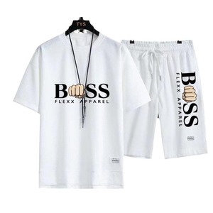 Conjunto de Camiseta de Manga Corta y Pantalones Cortos Tipo Waffle, Traje Deportivo Informal para Hombre, Verano, Holgado, 100% Fibra de Bambú, Diseño con Letras - Product Image 1