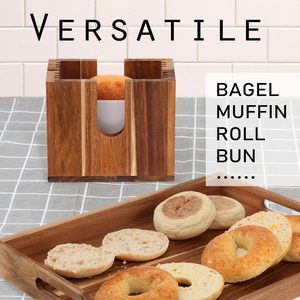 Soporte ajustable para rebanador de bagel de madera de acacia: corta bagels pequeños a grandes, bollos, magdalenas inglesas - Product Image 6