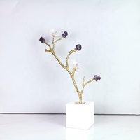 Sculpture d'arbre en métal et cristal de luxe avec base en marbre, accent en cristal naturel, décoration pour la maison, le bureau, le hall d'hôtel, usine OEM ODM