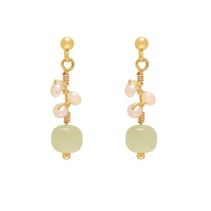 Hetian Jade Pearl Stud Earrings Geometric Design For Women Gift Occasion - Product Image 5
