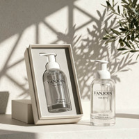 Distributeur de savon moussant en verre épais de 350 ml, flacon pompe en cristal pour savon pour les mains, gel douche, désinfectant pour les mains avec pompe moussante
