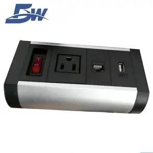 BW Aluminum Black Version Surface Mounted 3 AC 2 USB Clamp Power Unit Desk Power Bar Power Strip