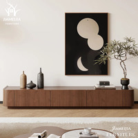 Meuble TV à bords arrondis, console multimédia 4 portes en bois de noyer foncé, mobilier moderne pour salon, prix d'usine OEM en gros