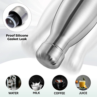 Bouteille d'eau en acier inoxydable à double paroi isolée sous vide, isolation thermique 12-24h, sans BPA, grande capacité, anti-fuite