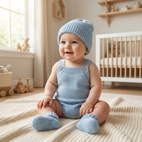 Ensemble de vêtements pour bébé garçon, barboteuse bleue sans manches en coton tricoté plat, tenue d'été pour séance photo du premier anniversaire du nouveau-né, personnalisable