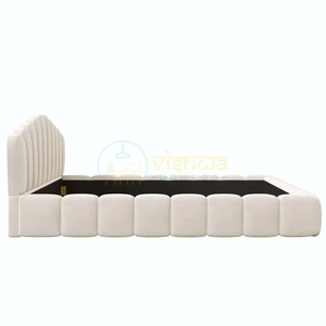 Luxurious Upholstered Platform Bed with Vertical Channel <b>Headboard</b> and <b>Cushioned</b> Border Modern Designer Bedroom Furniture Bed - Product Image 5