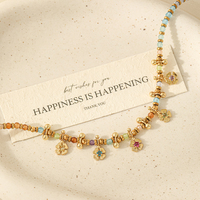 Collier ras du cou bohème multicolore en pierres naturelles et perles de cristal, bijoux en acier inoxydable plaqué or PVD avec breloques fleurs