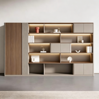 Meuble de rangement en bois écologique de qualité E0 avec étagère à documents et à dossiers, bande lumineuse intégrée, armoire de rangement haut de gamme sur pied