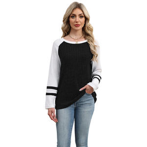 Camiseta de Verano para Mujer, Informal, Holgada, Transpirable, Nueva Moda, Manga Larga, Cuello Redondo, Contraste de Color - Product Image 1