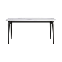 Table à manger rectangulaire moderne en gros d'usine avec plateau en marbre et pieds en métal noir, mobilier de salle à manger 6 places