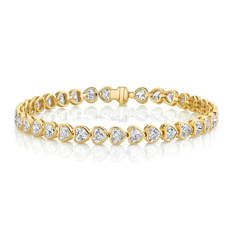 Gemnel fashion 925 silver handmade jewelry 18k gold bezeled heart diamond tennis bracelet