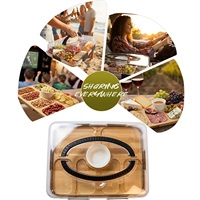 Plateau à charcuterie en bambou avec couvercle, 2 blocs de glace, coupelles à sauce et poignée – Plateau de service portable pour fromages et fruits, idéal pour pique-niques et fêtes