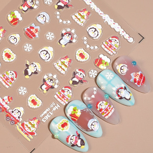 Autocollants 3D pour ongles de Noël <span class=keywords><strong>d</strong></span>'hiver, pingouin et <span class=keywords><strong>arbre</strong></span>, <span class=keywords><strong>d</strong></span>écalcomanies de vacances en relief pour des designs de manucure superposés mignons - Product Image 1