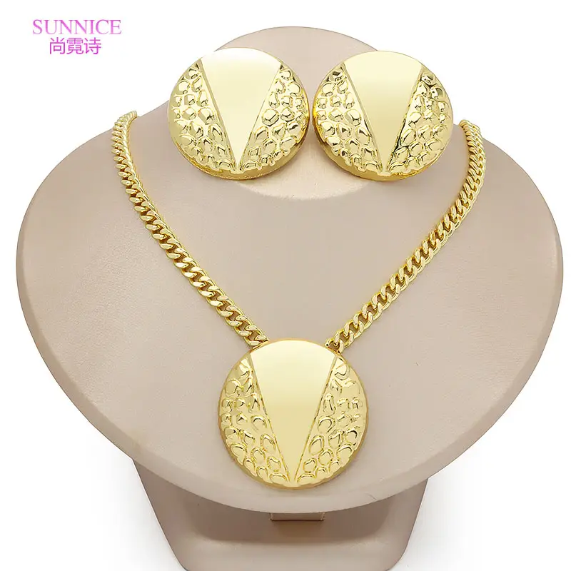 Sunnice géométrique Vintage collier forme ronde ensemble de bijoux Italie 18k plaqué or mariage mariée pendentif boucle d'oreille ensemble de bijoux
