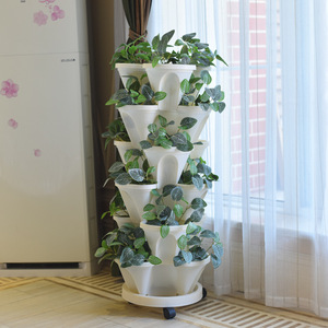 Maceta Apilable de 6 Niveles con Autorriego para Flores y Hierbas, Torre de Cultivo Vertical de Plástico, Jardinera Apilable para Fresas - Product Image 4